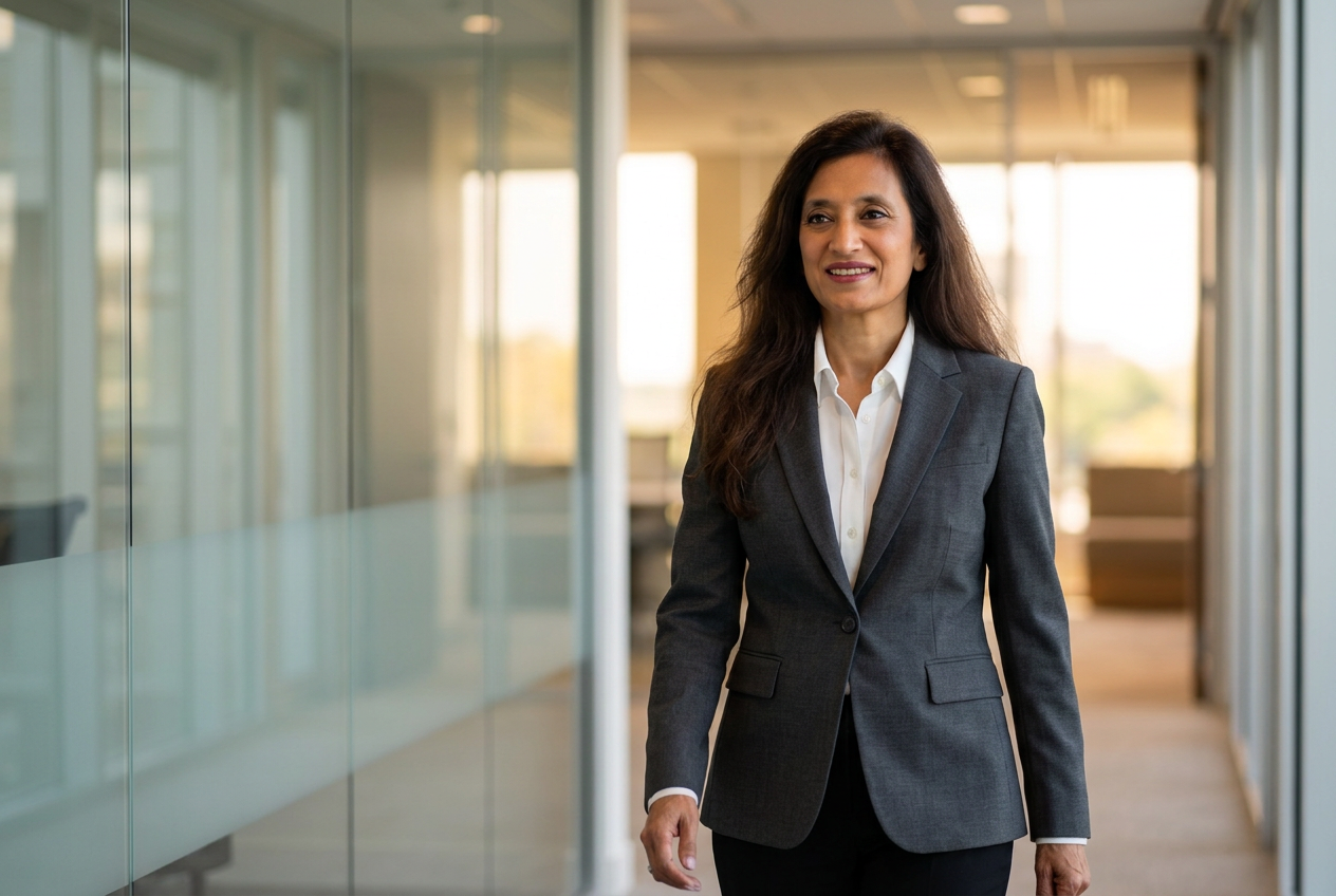 Confident professional stepping forward — take the next big step in your career